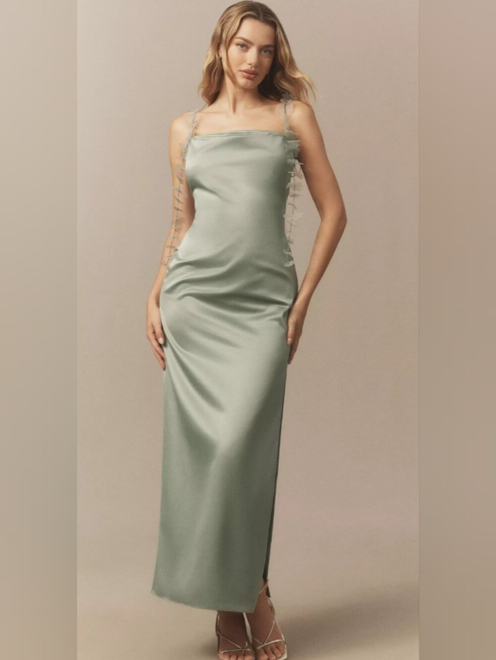 🌻 BHLDN Arabella Tendril-Sleeve Satin Maxi Dress